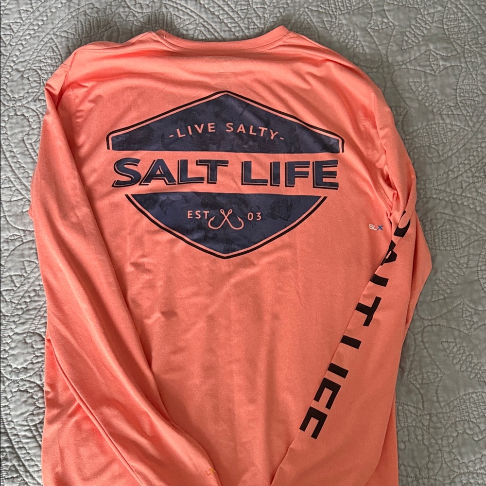 Salt Life Coral and Navy Long Sleeve Shirt